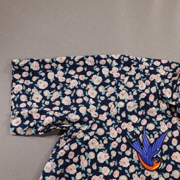 Just Junkies Mens Button Up Shirt Floral Pattern with Bird Patches OOAK - Picture 8 of 12